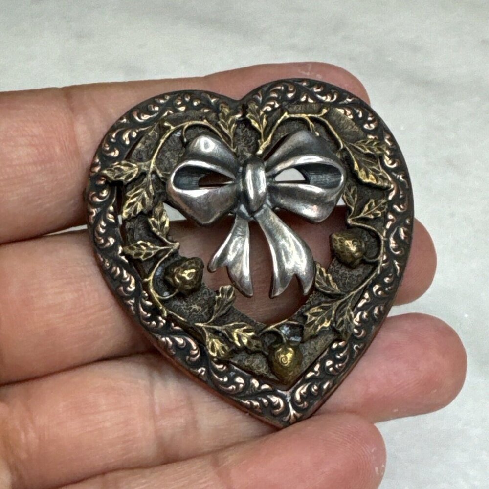 Kerissa Mixed Metal Heart and Strawberry Brooch